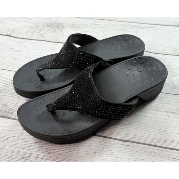 Vionic Women’s Naples Black Rhinestones Flip Flop Thong Wedge Sandal Size 9 - Picture 1 of 5